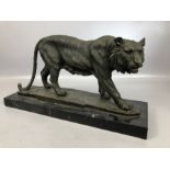 After Milo: a bronze model of a tiger, on marble base approx 46cm x 14cm x 24cm tall