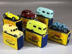 Six boxed Matchbox Series diecast model vehicles: 4, 14, 17, 23 x 2 and 52