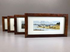 Four nicely framed prints of coastal scenes, each approx 19cm x 9cm