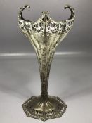 Hallmarked Tall silver Vase on splayed pierced pedestal foot Silver hallmarked for London and