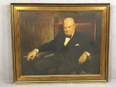 Framed print of Sir Winston Churchill, approx 65cm x 55cm