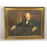 Framed print of Sir Winston Churchill, approx 65cm x 55cm