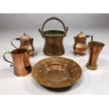 Collection of antique copper ware to include bucket, plate, tankard etc (6)