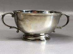 Hallmarked Silver twin handled bowl on graduating pedestal base London 1903 by maker The Alexander