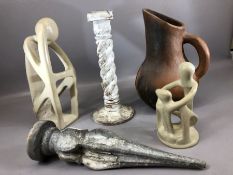 Collection of curios to include two contemporary figures, a barley twist candlestick, jug etc (5)