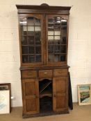 Antique dresser with two cupboards and three drawers below, and glazed cupboards above, approx