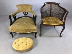 Two period salon chairs (A/F) with padded foot stool