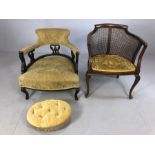 Two period salon chairs (A/F) with padded foot stool