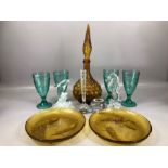 Collection of glassware to include four pieces of amber glass, a Waterford Seahorse, four goblets