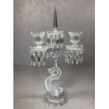 BACCARAT CRYSTAL three arm candelabra in the form of a fish fashioned in opaque glass with drop