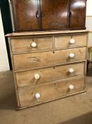 Antique pine chest of five drawers (A/F), approx 97cm x 45cm x 83cm tall