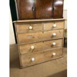 Antique pine chest of five drawers (A/F), approx 97cm x 45cm x 83cm tall