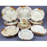 Art Deco part dinner set with orange floral design