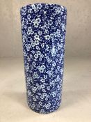 Blue and white ceramic umbrella stand in a floral design, stamp to base, approx 44cm in height