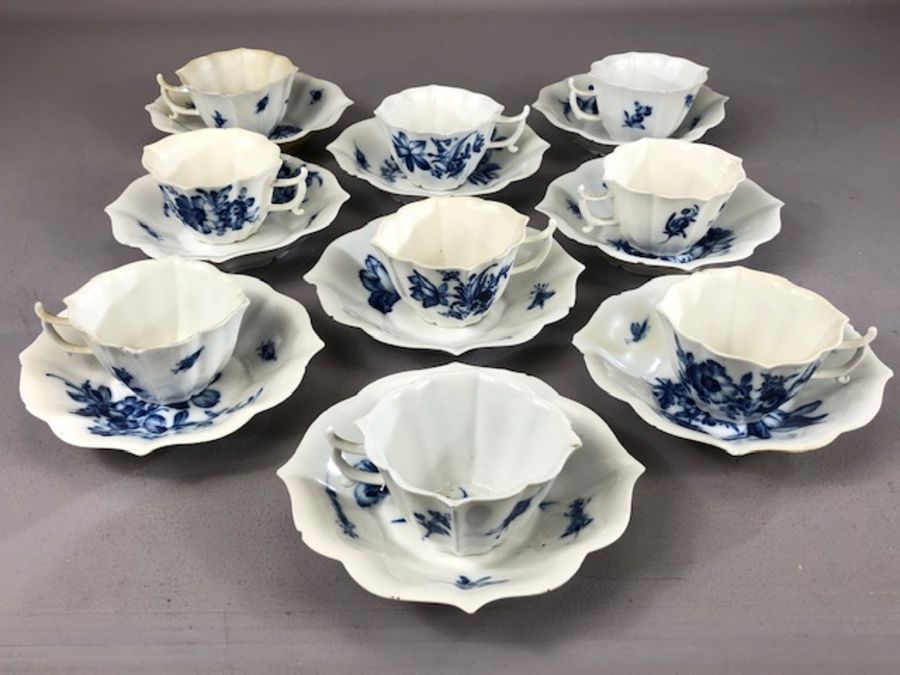 Meissen Blue and White cabinet cups blue cross swords mark to base (9) A/F