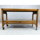 Vintage Mid Century teak metamorphic two tier tea trolley / table with pull-out lower tier raised on