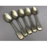 Five silver Georgian teaspoons dated 1931 hallmarked for Exeter by maker William Hope