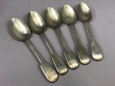 Five silver Georgian teaspoons dated 1931 hallmarked for Exeter by maker William Hope