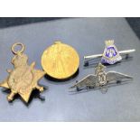 Collection of British medals and pins. Medals for C.W. Tunnell 358707, O.S.1.R.N plus RAF pin &