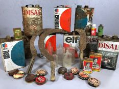 Large collection of French vintage reclaimed items to include oil cans by Elf and Disal, three