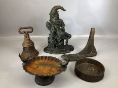 Collection of cast iron items to include bird feeder, door stop, shoe last, Mr Punch doorstop etc