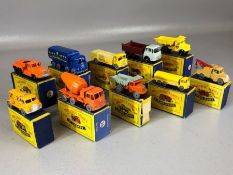 Ten boxed Matchbox Series diecast model vehicles: 3, 6 x 2, 10, 11, 15, 13, 26, 28, 51