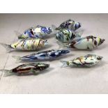 Collection of eight Murano glass fish, the largest approx 35cm in length