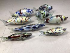 Collection of eight Murano glass fish, the largest approx 35cm in length