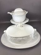 Collection of white ceramic European table ware to include cabbage leaf tureen, fish platter and