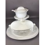 Collection of white ceramic European table ware to include cabbage leaf tureen, fish platter and