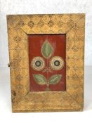 Small vintage wall-mounted cabinet with carved and hand painted detailing, approx 35cm x 18cm x 47cm