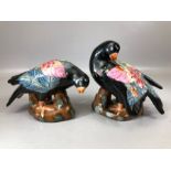 Pair of ceramic Chinese / Oriental rose doves, each approx 16cm tall