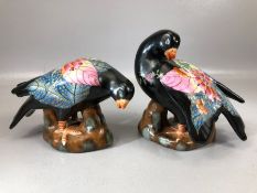 Pair of ceramic Chinese / Oriental rose doves, each approx 16cm tall