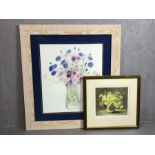 Two framed contemporary pieces of art, an original still life of flowers by A P Silverthorne, approx