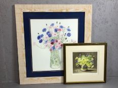Two framed contemporary pieces of art, an original still life of flowers by A P Silverthorne, approx