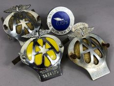 Three Chromed AA Car Badges to include Malaya and a RSPB car badge