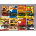 Collection of eight Matchbox model diecast vehicles, all in sealed blister packs, mostly buses, of