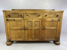 Mid 19th Century oak sideboard with three cupboards and three drawers, approx 138cm x 50cm x 95cm