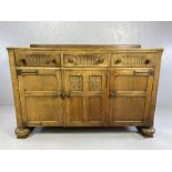 Mid 19th Century oak sideboard with three cupboards and three drawers, approx 138cm x 50cm x 95cm