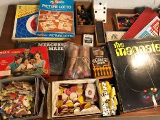 Large collection of vintage toys and games to include Magnastiks, lego, varius board games, 'the