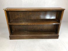 Large dark wood low bookcase, approx 140cm x 24cm x 84cm tall