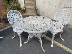Garden table and chairs, white painted aluminium, bistro set