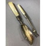 Silver & mother of pearl handled fish knife and silver fork with mother of pearl handle