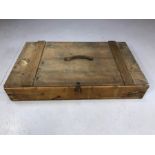 Vintage pine wooden box with metal fittings, marked Edinburgh, approx 94cm x 56cm x 15cm deep