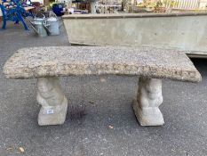 Concrete garden bench on squirrel plinths, approx 108cm wide
