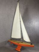 36 Rater pond yacht with nylon sails, approx 136cm high x 92cm long