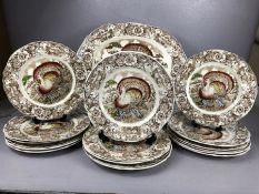 Collection of Alfred Meakin Staffordshire ceramic plates with turkey design to include three large