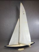 Large remote control pond yacht, a 6 metre racing yacht, fibreglass hull, nylon sails, spare sail,