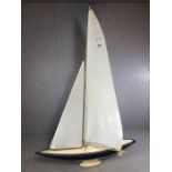 Large remote control pond yacht, a 6 metre racing yacht, fibreglass hull, nylon sails, spare sail,