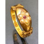 Antique 15ct Gold ruby and pearl ring size 'Q' & 2.6g